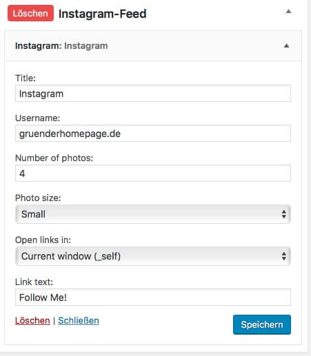 Einstellungen Instagram WP-Plugin